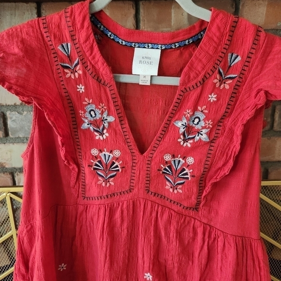 RED Bohemian 100% Cotton Ruffle Sleeved V Neck Dress. SIZE Medium - Picture 6 of 12